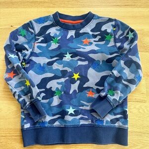 Mini Boden Blue Camouflage Sweatshirt with Colorful Stars 5-6